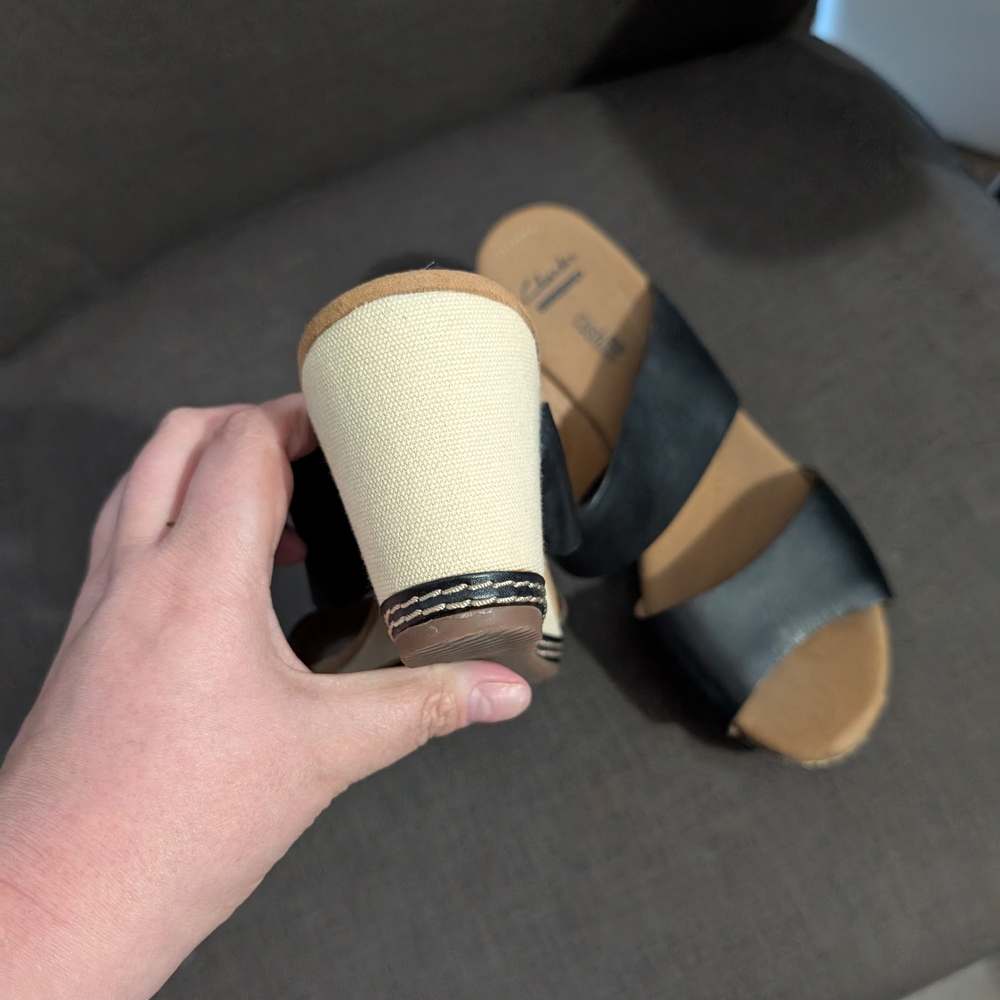 Clarks Black Wedge Sandals - Picture 6 of 10